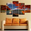 5 Pieces Canvas Painting Fuji Mountain Lake Flowers Poster On the Wall Decoration Modern Home Decor Picture No Frame