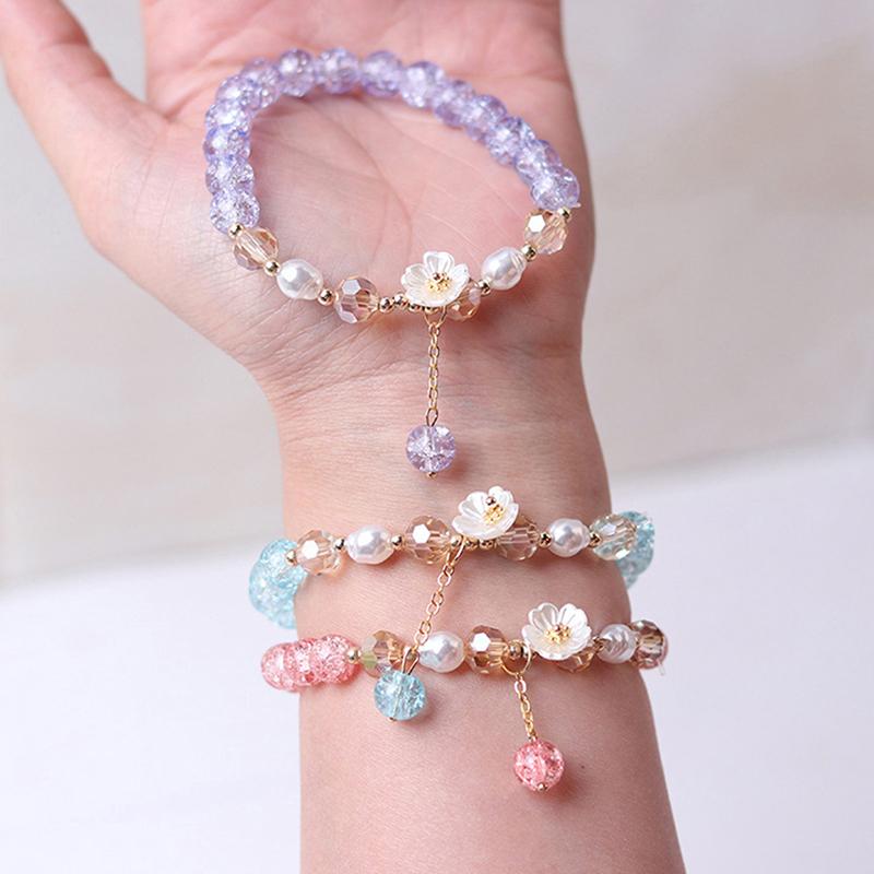 Crystal Beads Bracelet Women Pearl Flower Pendant Friendship KTY