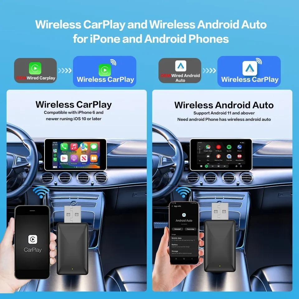 2 in 1 Wireless CarPlay Adapter & Android Auto Wireless Adapter Plug and Play Carplay Wireless Adapter Auto Connect