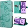 Protective Case - BOOLING - for Samsung Galaxy A23 5G - Synthetic Leather - Butterflies Pattern - Green