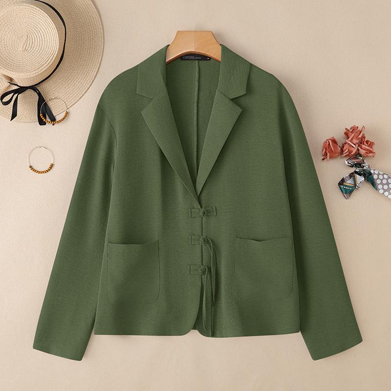 ZANZEA Women Casual Notched Lapel Loose Long Sleeve Thin Cardigan Blouse