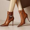 Winter Chain High Heels Women Ankle Boots Elegant Pointed Toe Shoes Woman 2025 Trend Fad Party Sexy Pumps Chelsea Botas Mujer