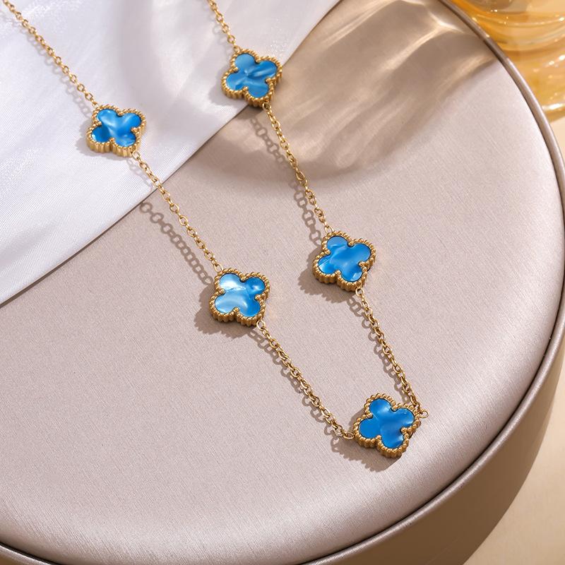 13 мм титановая сталь четырехлистный клевер пять цветков двухстороннее ожерелье Beimu 18-каратное настоящее позолоченное не выцветающее легкое роскошное ключичное ожерелье