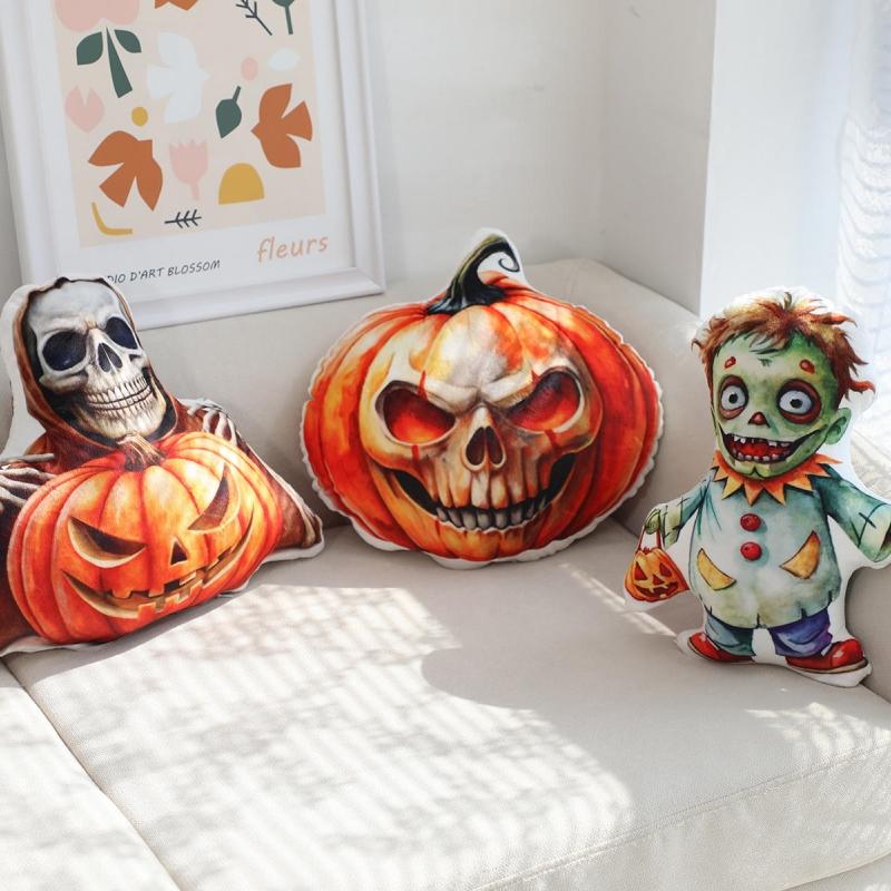35cm Halloween Orange Pumpkin Zombie Plush Toys Funny Creative Pumpkin Human Skeleton Cushion Cute Stuffed Toys Halloween Gifts
