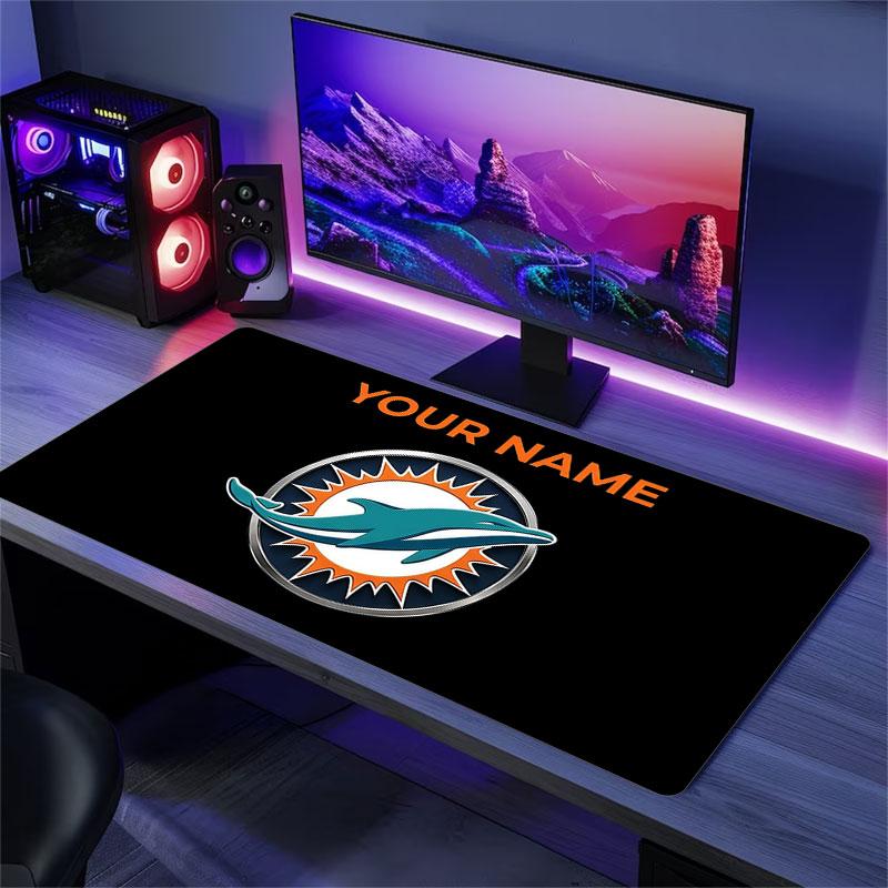 Custom Name,Miami Dolphins Mouse Pad, Large Gaming Desk Mat, Non-slip XXL Mousepad for Laptop & Tablet, Mini PC Playmat with Stitched Edges