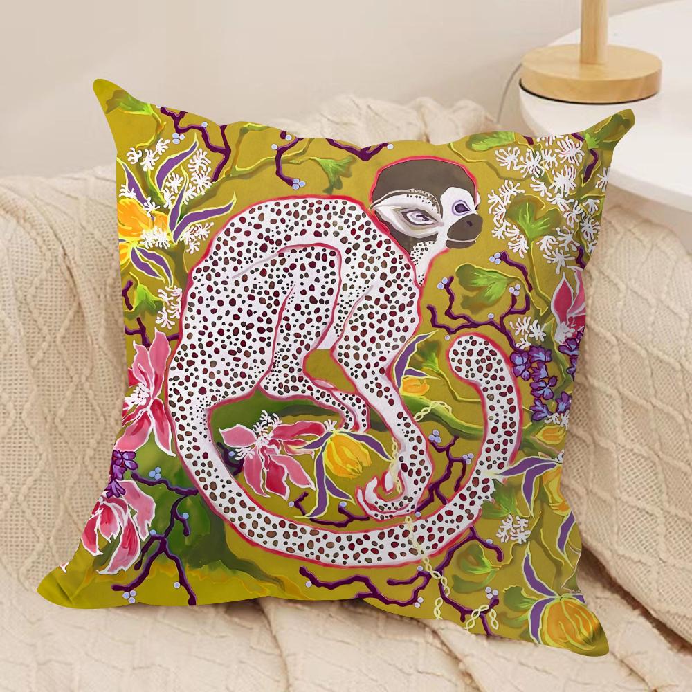 Art PPaige Gemmel Monkey Cushion Cover Silky Short Plush Invisible Zipper Dustproof Sofa Pillow Case for Home Decor