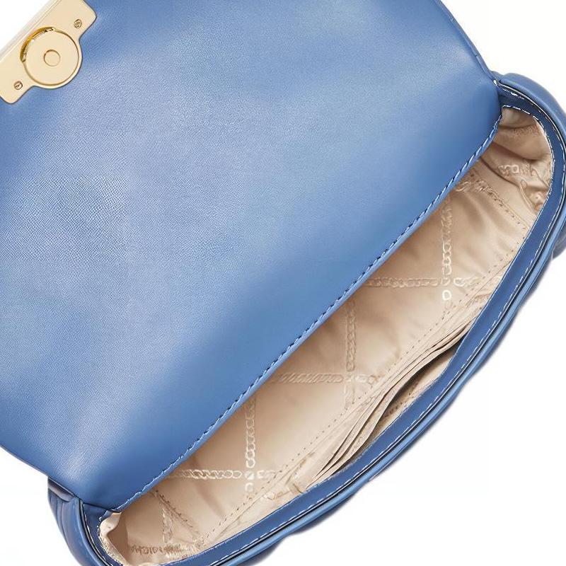 Michael Kors MK Tribeca Стеганая сумка-подушка с клетчатым и полосатым узором, на цепочке, однотонная, из натуральной кожи ягненка, женская сумка, светло-голубая 30R4G2RL5L-457