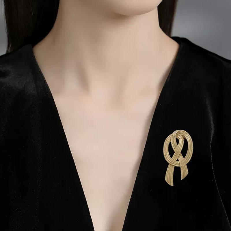 French High-End Golden Rope Bow Brooch Elegant Temperament Coat Corsage Coat Suit Retro Pin