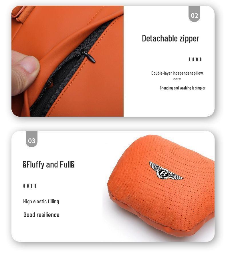 Genuine Leather Headrest, Lumbar Support, and Neck Pillow for Bentley Continental, Bentayga, Flying Spur, and Mulsanne Interiors.