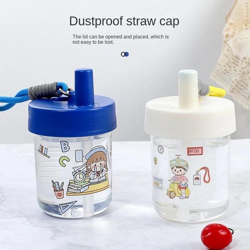 550ml Cute Children Drinking Water Bottle Straw Portable Bottle Student Couple Plastic Cup Gift School Kids