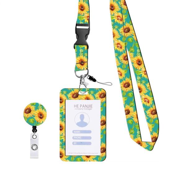 Держатель удостоверения личности с ремешком в виде подсолнуха, эластичный стильный скрытый многофункциональный держатель для бейджей для инвалидов