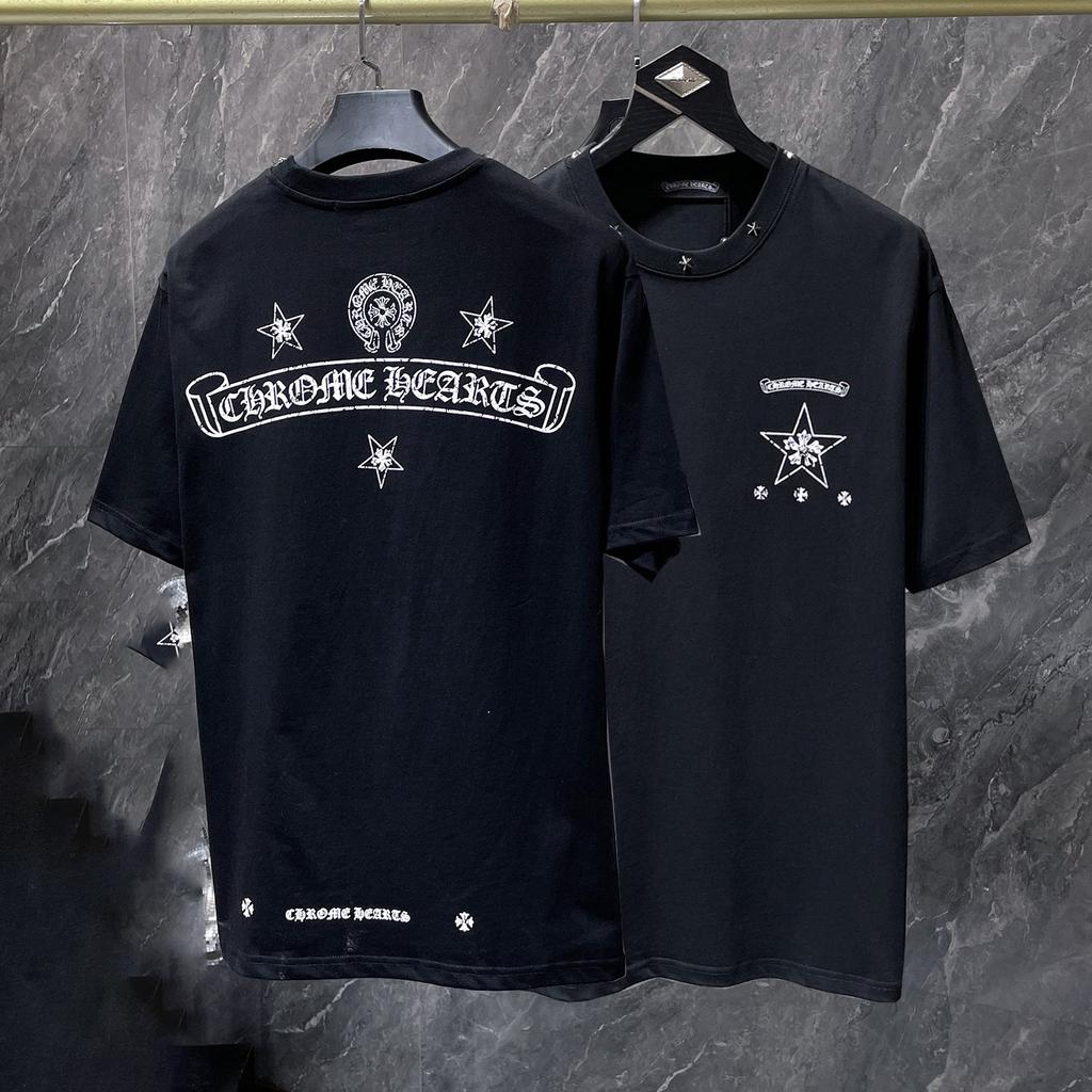 8956 CHROME HEARTS 2025 Summer New High Quality Cotton Round Neck Loose Large Size Men's and Women's T-shirt Couple T-shirt