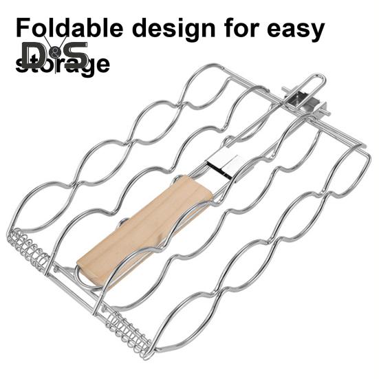 Корзина для гриля из кукурузы с деревянной ручкой, складные корзины для гриля из нержавеющей стали, стойка для барбекю на открытом воздухе для рыбы, креветок, овощей