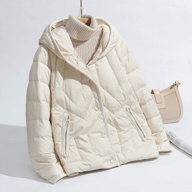 Down Jacket Women's Short Hooded Korean White Duck Down Loose Casual Warm Jacket