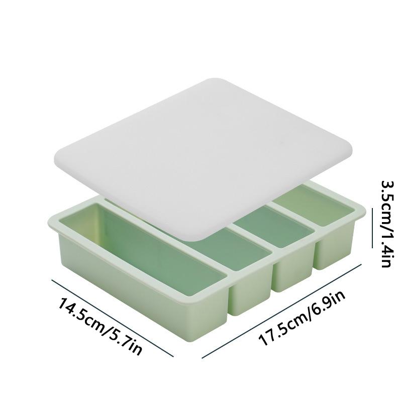4 Grid Long Strip Ice-tray Ice Cube Tray Long Ice Stick Tray Silicone with Lid Rectangular Easy Release Ice Mold Bar Tools