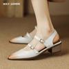 Summer Women Sandals Genuine Leather Shoes for Women Cover Toe Chunky Heel Shoes Pointed Toe Slingback Sandals Gladiator Shoes
