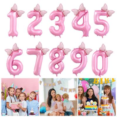 40-дюймовый набор воздушных шаров Happy Party с номером и бантом, воздушный шар из алюминиевой пленки с надувной соломой