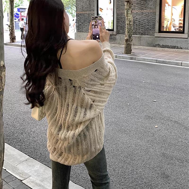 Женский летний свободный трикотажный топ с v-образным вырезом и вырезами