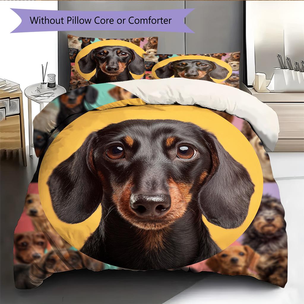 Colorful Dachshund Pattern Bedding Home Decoration Birthday Gift (1 * duvet cover + 2 * pillowcase, without core)