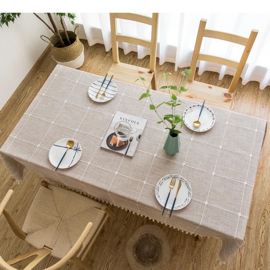 Серая Большая Квадратная Скатерть с Вышивкой и Кисточками, Пылезащитное Клетчатое Покрытие для Стола из Хлопка и Льна, Для Декора Кухонного Обеденного Стола