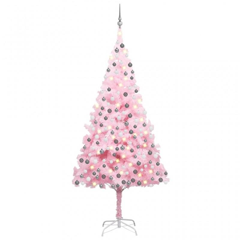 Day and Night - Day and Night Pre-lit Christmas Tree with Lights and Pink Balls 210 Cm