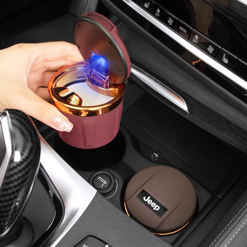 4 Colors Car Ashtray LED Interior Ceramic Ashtrays For Jeep Renegade Compass Grand Cherokee Wrangler Gladiator Patriot Liberty ANR1