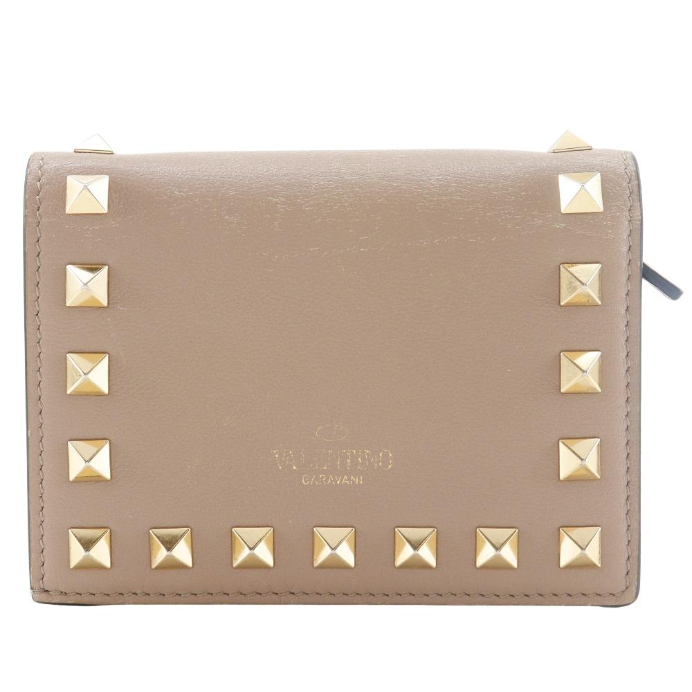 Valentino Garavani Rockstud Small Wallet Bi-Fold Wallet WW2P0P39BOL Beige Calfskin Women Used