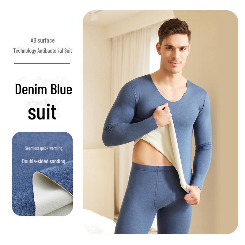 Комплект мужского термобелья: Бесшовный, плотный, сохраняющий тепло осенне-зимний костюм с двухсторонним немецким бархатом.