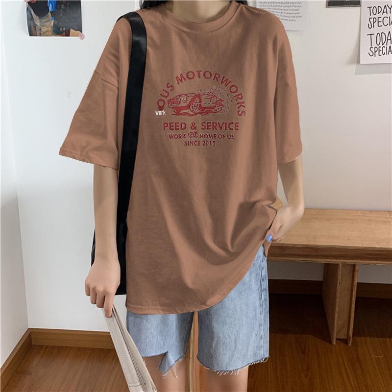 Летняя корейская футболка свободного кроя с коротким рукавом женская большого размера