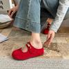 2025 Spring New Women's Ballet Flats Retro Red Double Belt Buckle Decoration Casual High Quality Big Size Lady Mary Jane Shoes