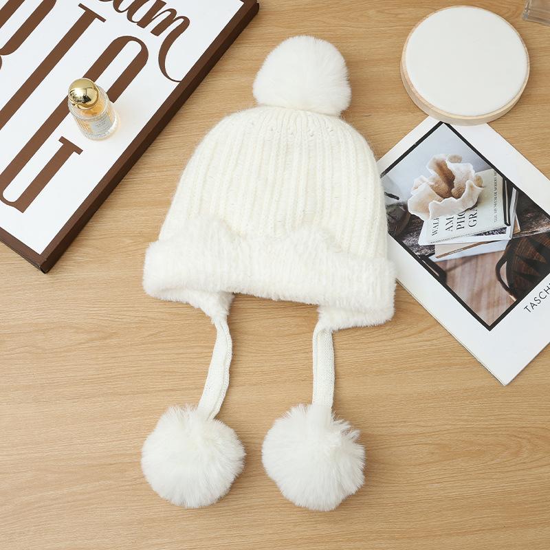 Women's Autumn and Winter New Plush Ear Pullover Hat Outdoor Leisure Warm Hat Wool Hat