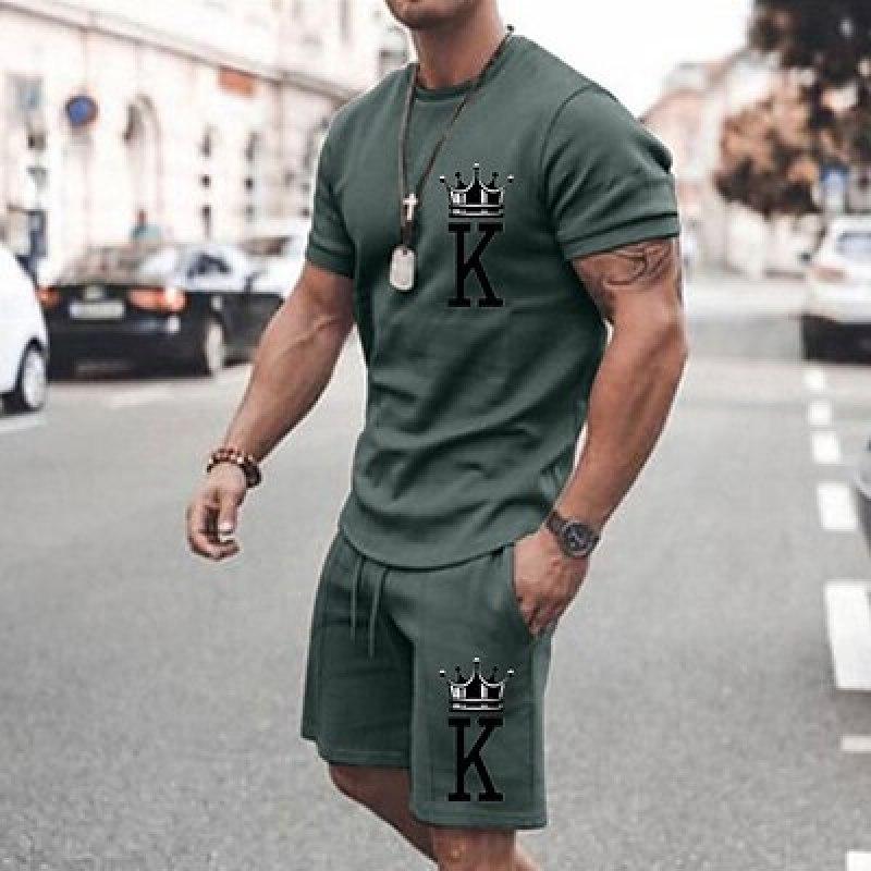 Повседневная мужская рубашка с 3D-принтом Crown | Белый летний хлопок | Мужские костюмы Спортивные шорты и комплект с круглым вырезом с надписью на открытом воздухе