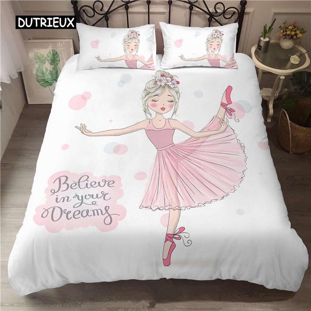Комплект постельного белья для девочек с изображением балетных танцев, мультяшных балерин, для девочек, комплект постельного белья для детей и подростков, двухспальное одеяло из микрофибры, двуспальное одеяло размера «king-size»