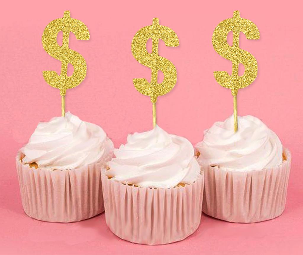 Darling Souvenir Знак доллара Cupcake Toppers День рождения Свадьба Десертные украшения - Pack Of