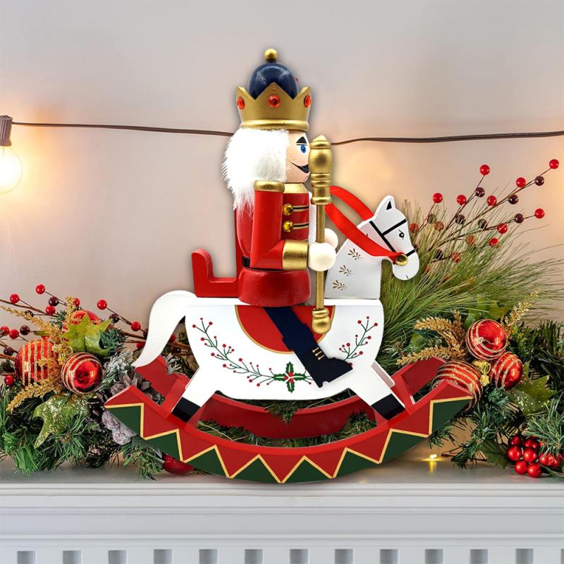 Традиционный деревянный Щелкунчик, лошадка-качалка, украшения, 12-дюймовая фигурка Щелкунчика, мини-кукла всадника