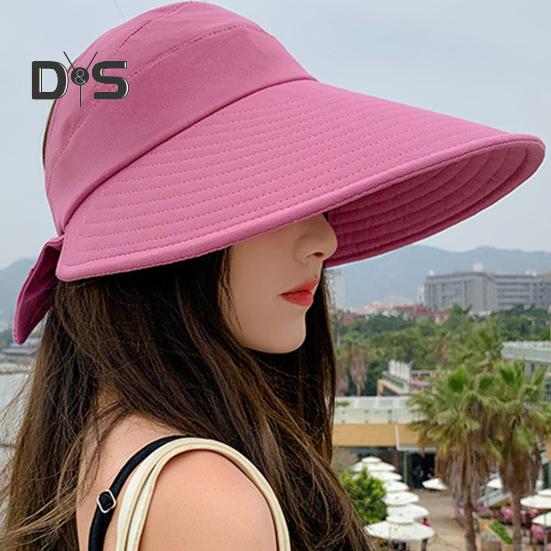 Women Outdoor Hat Long Brim Face Protection Adjustable Circumference Empty Top Pure Color Lightweight Gardening Travel Sun Cap