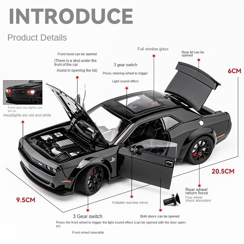 New Simualtion 1:24 Dodge Challenger Hellcat Redeye Alloy Car Model Sound and Light Children Toy Birthday Gift Miniature Voiture