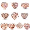 Rose Gold Plated Charm 925 Sterling Silver Heart Bead Gift Fit Sweet Fasion Bracelet Necklace Jewelry For Women