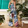 Womens Casual Overalls Jumpsuits Adjustable Straps Sleeveless Print Comfy Rompers With Pocket