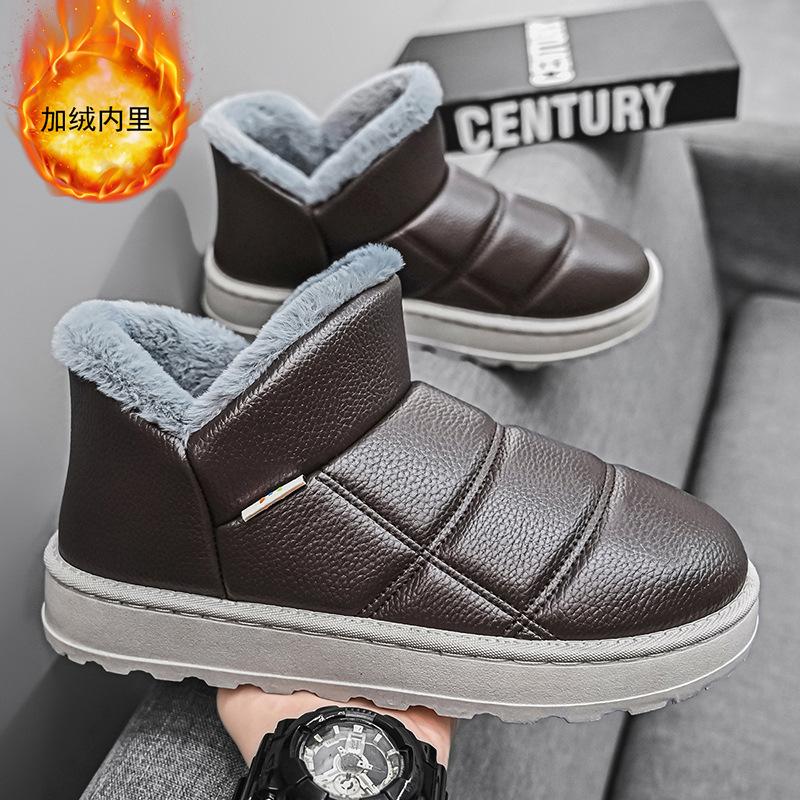 Зимние ботинки с толстой подошвой, нескользящие, мужские, зимние, теплые, с толстой подошвой, из ворса и утолщенной водонепроницаемой кожи и хлопка