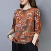 Floral Long-sleeved T-shirt Women's Spring and Autumn Models, Large Size Middle-aged Mothers, Western-style Bottoming Shirt, Literary Style Tops