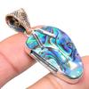 Natural Abalone Shell Gemstone 925 Sterling Silver Two Tone Pendant 1.77" s2B31