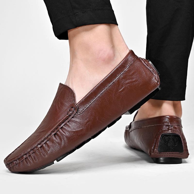 Men’s Moccasins White Loafer Brown Driving Shoes Comfort Flats Wide Shoes Slip-ons Plus Size Shoes for Men Over Sized
