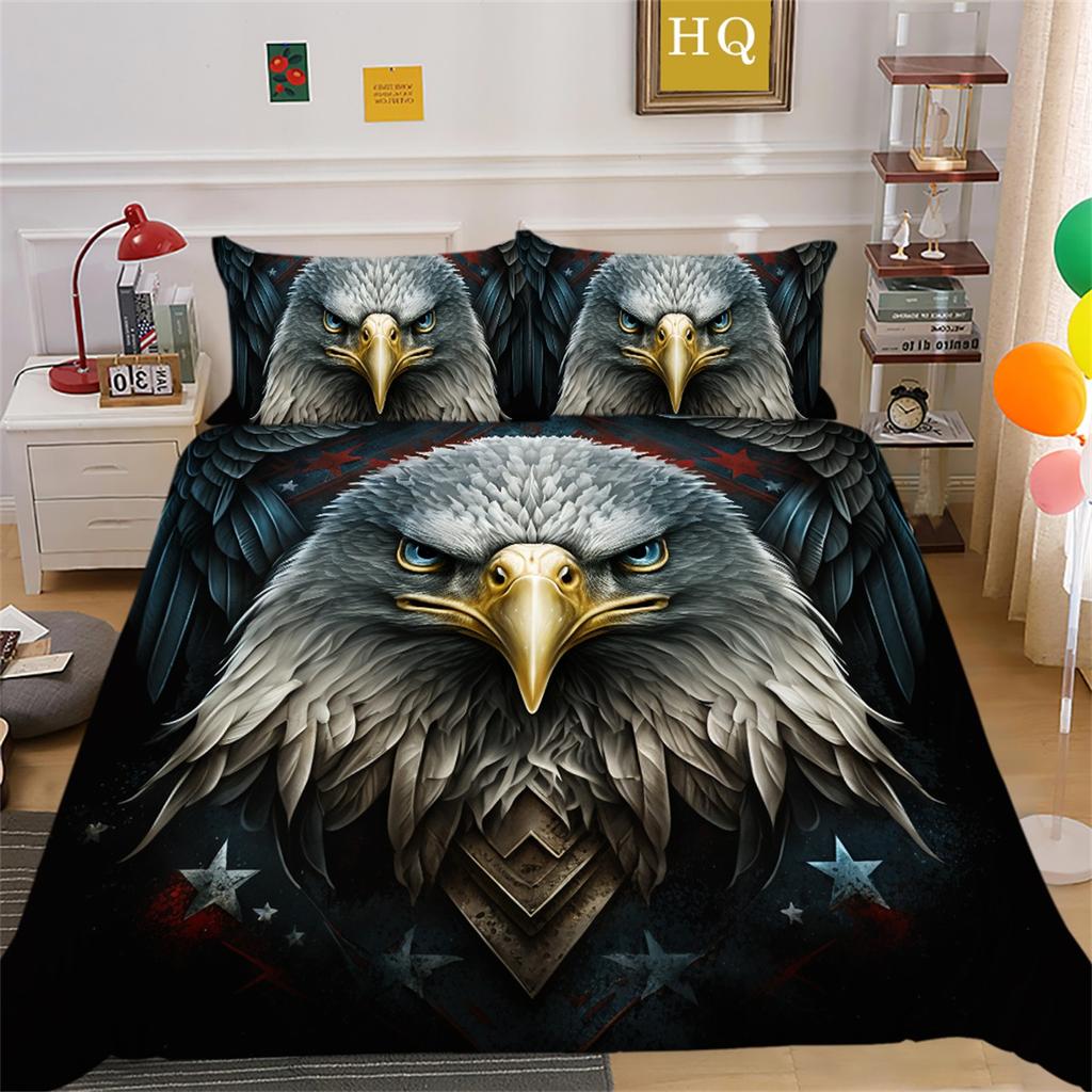 Eagle Bedding Set for Boys and Men, Down Duvet Covers, Pillowcases 2/3pcs, King Queen Bed 3D Printed Animal Cover Set Gift