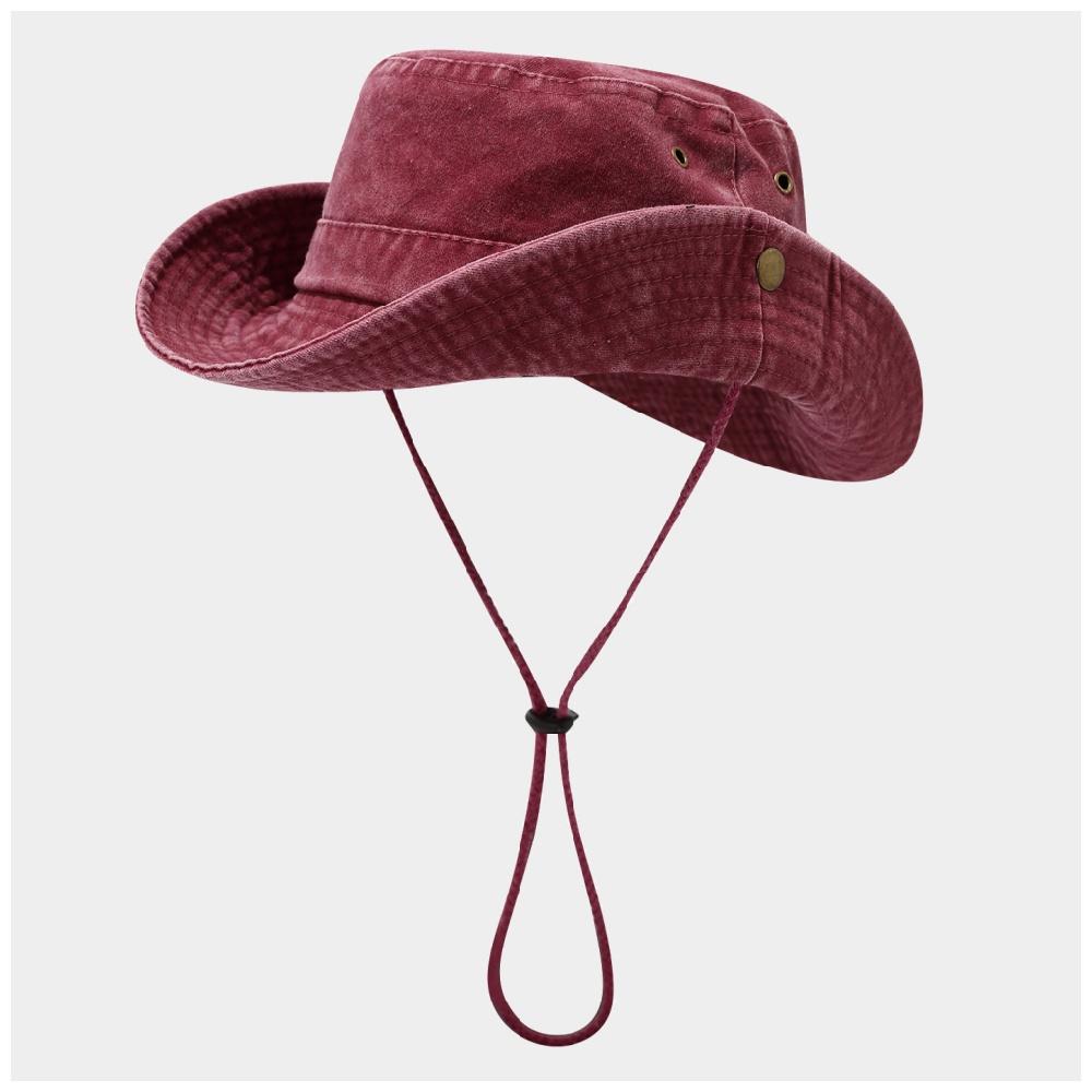 Washed Fisherman Cap Outdoor Bucket Hat Wide Brim Sun Protection Adjustable Drawstring Foldable Design for Fishing Hiking Unisex