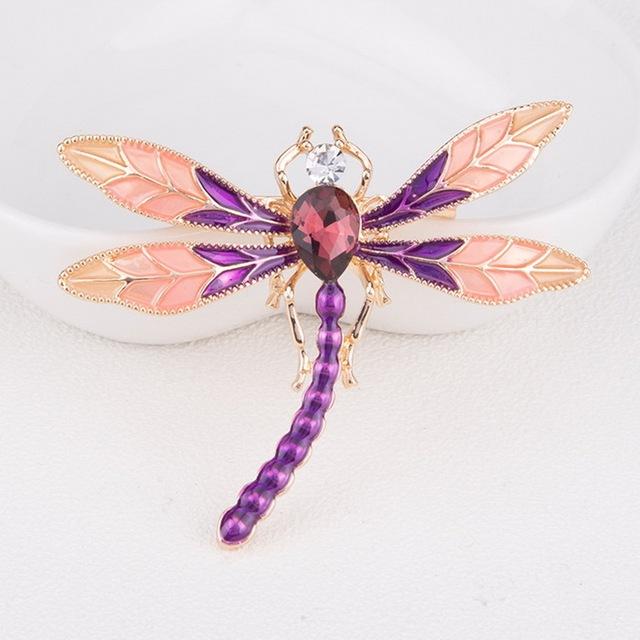 Модные броши в виде стрекозы для женщин, винтажные зеленые, фиолетовые эмалированные кристаллы, брошь в виде насекомых, булавки, ювелирные изделия в виде животных, украшения