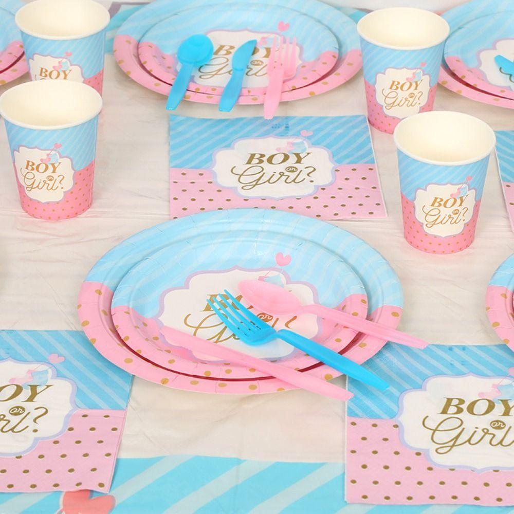 Decoration Banner Baby Shower Gender Reveal Paper Plates Party Tableware Paper Cups Cutlery Set