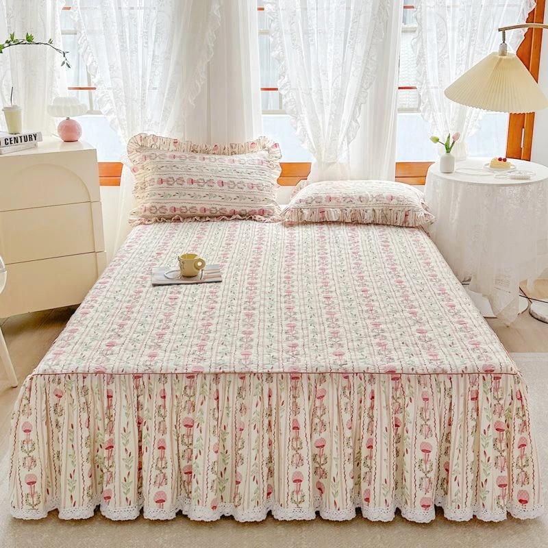 Небольшое цветочное покрывало в пасторальном стиле, белое кружевное хлопковое покрывало на кровать, комплект из трех предметов, домашний толстый стеганый противоскользящий чехол на кровать