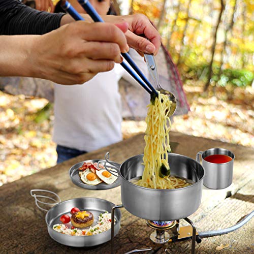 LIOOBO Camping Utensils, Camping Cookware Set, Cooking Set, Hiking Pot, Portable Camping Pot, Foldable, with Storage Bag, 8-Piece Set