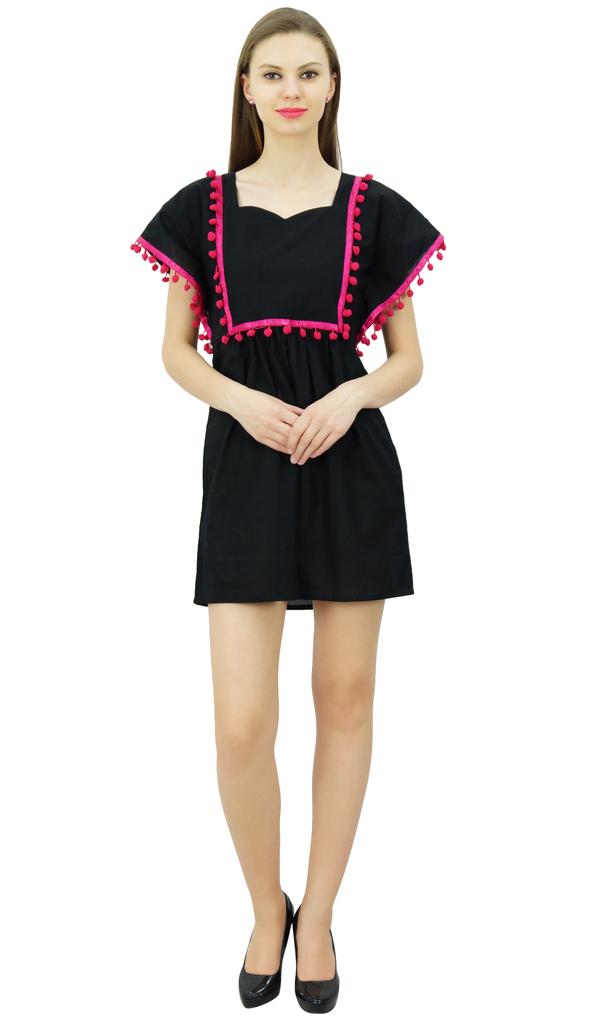 Bimba Женское кимоно короткое платье-кафтан с помпоном и кружевом в стиле бохо на пляже